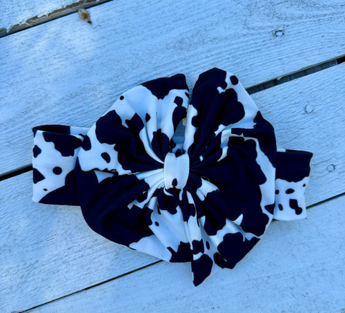 Black and whit cowprint baby headband bow