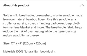 Bamboo Muslin baby swaddle blanket