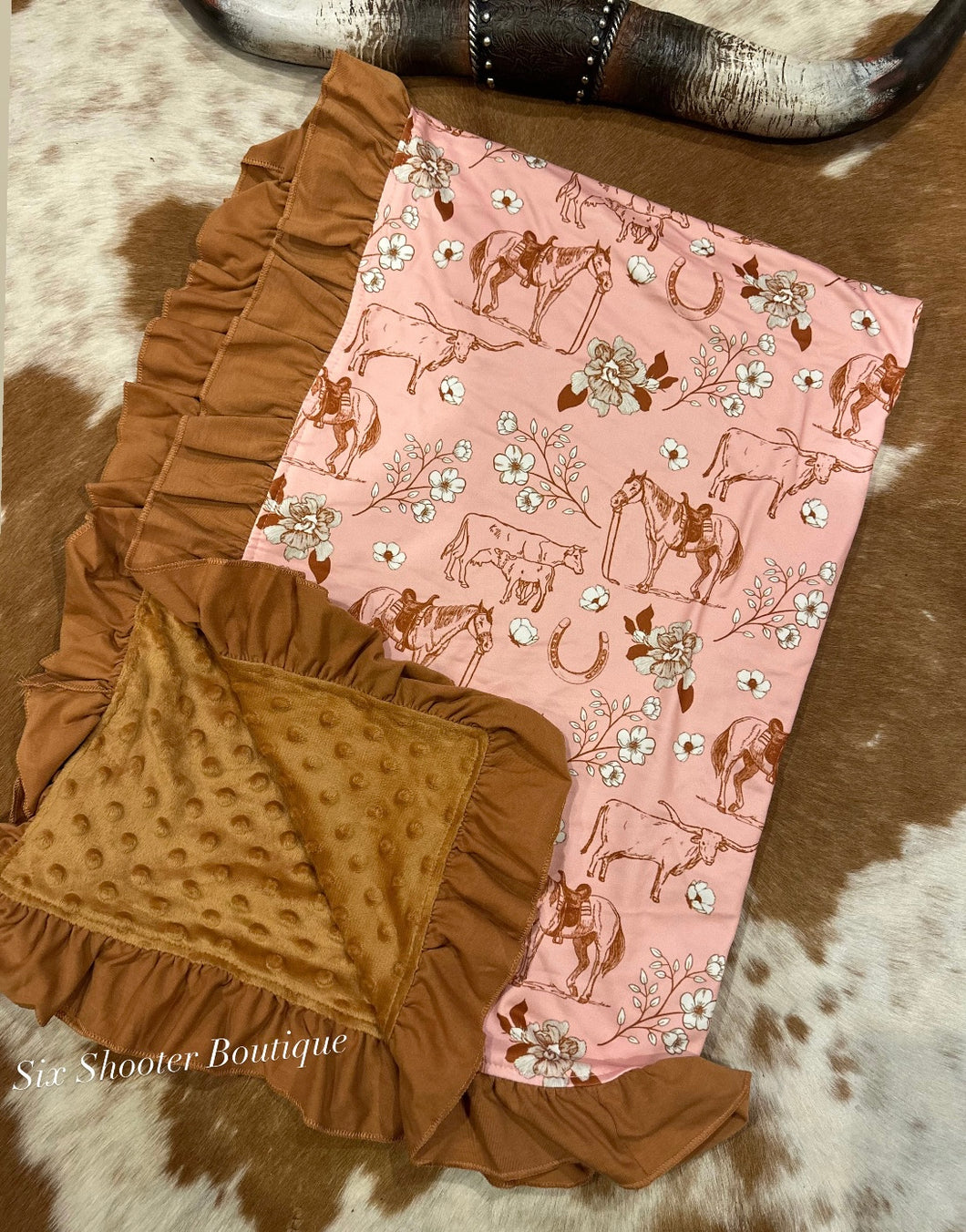 Pretty pink cowgirl ruffle Minky blanket