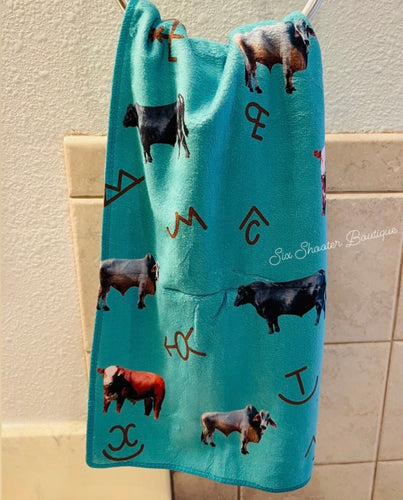 Turquoise cattle brand hand towel
