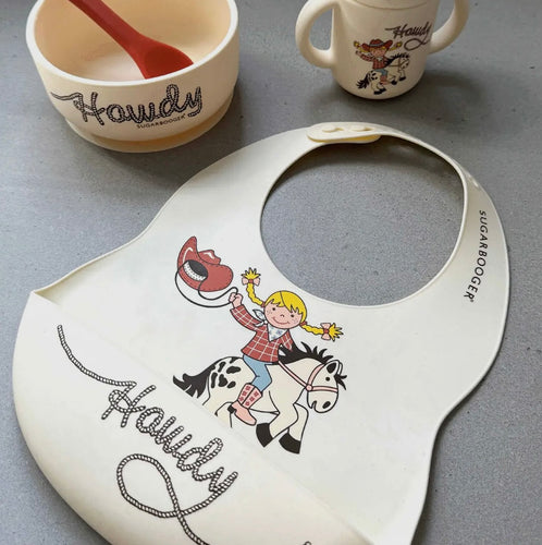 Howdy cowgirl silicone no drip bib / spoon set