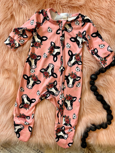 Pink cow footed baby sleeper