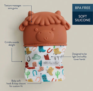 Highland cow teething mitt