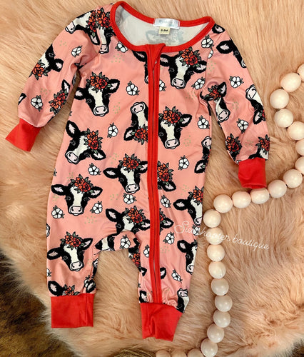 Little pink cow baby sleeper