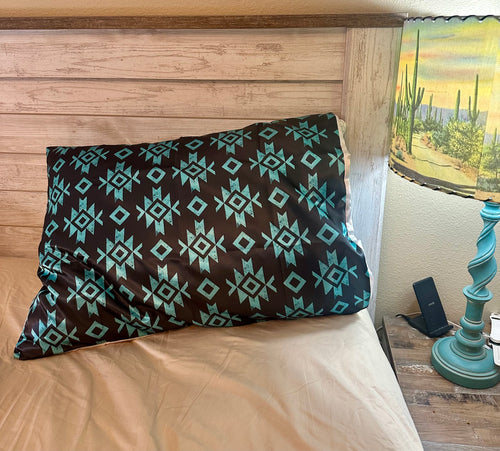 Turquoise Aztec satin pillow case