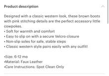 Load image into Gallery viewer, Pink and brown baby cowboy boots
