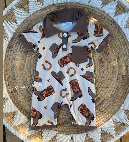 Boot scooting baby romper