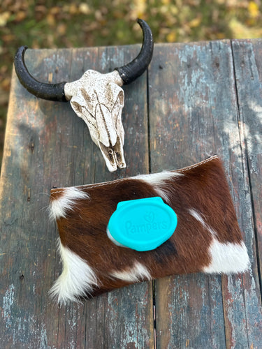 Brown and white hair on hide baby wipes case