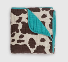 Load image into Gallery viewer, Cowprint / turquoise baby blanket