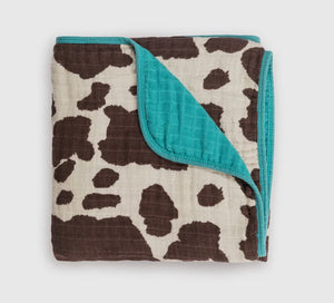 Cowprint / turquoise baby blanket