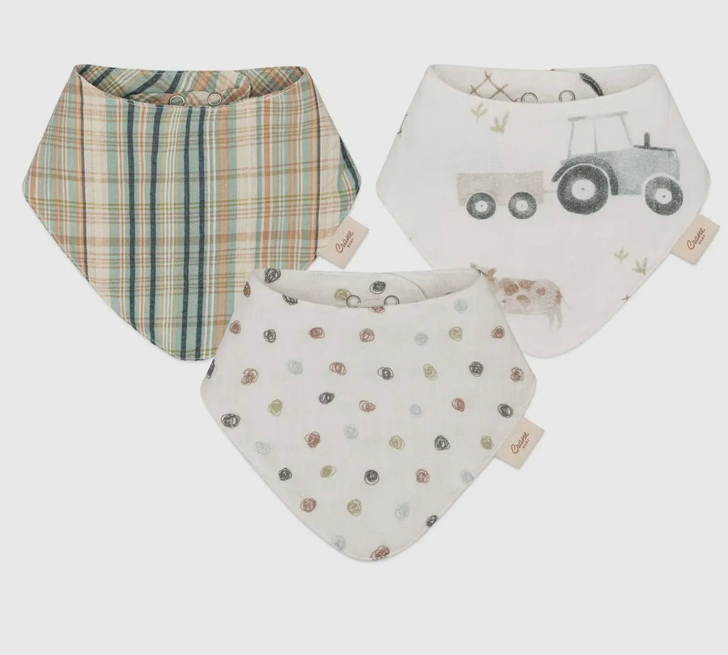 Farmhouse tractor baby bib set