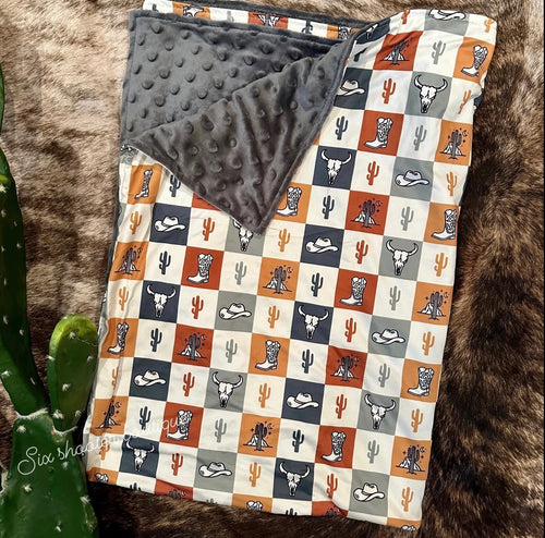 Checkered print Western baby Minky blanket