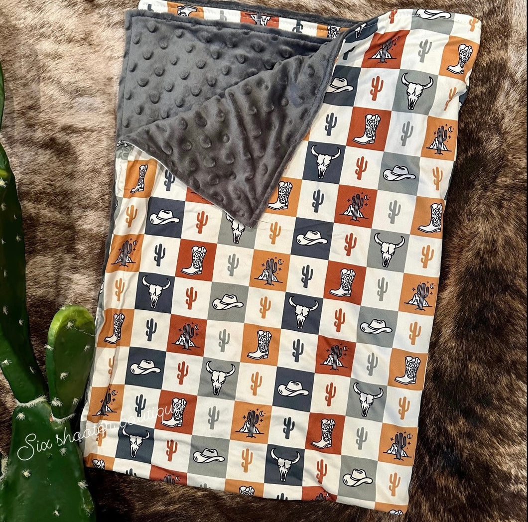 Checkered print Western baby Minky blanket