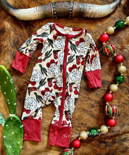 Western Santa baby sleeper has fold over hands and feet (sale)