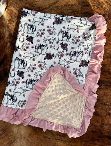 Cowgirl life ruffle baby Minky blanket