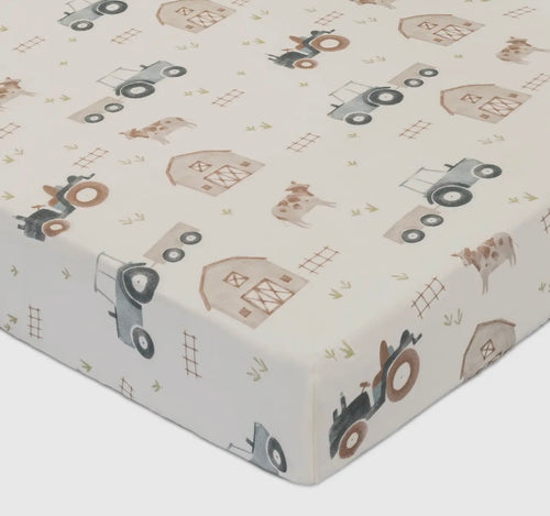 Farm house tractor fitted crib sheet