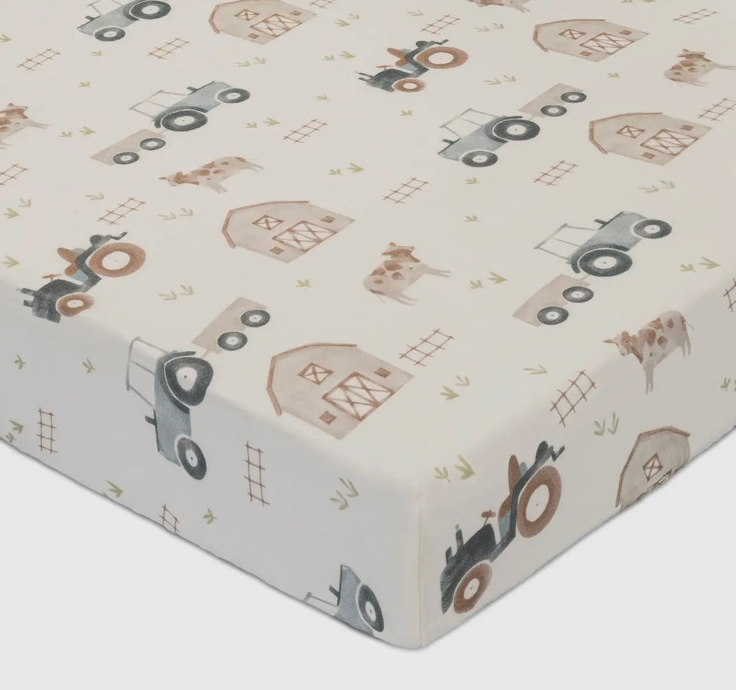 Farm house tractor fitted crib sheet