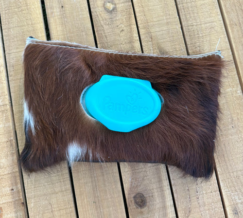 Hair on hide leather baby wipes case