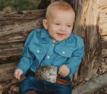 Load image into Gallery viewer, Denim baby pearl snap onesie