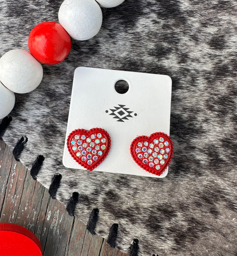 Red heart post earrings (sale)