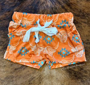 Orange Aztec highlander kids shorts (sale)