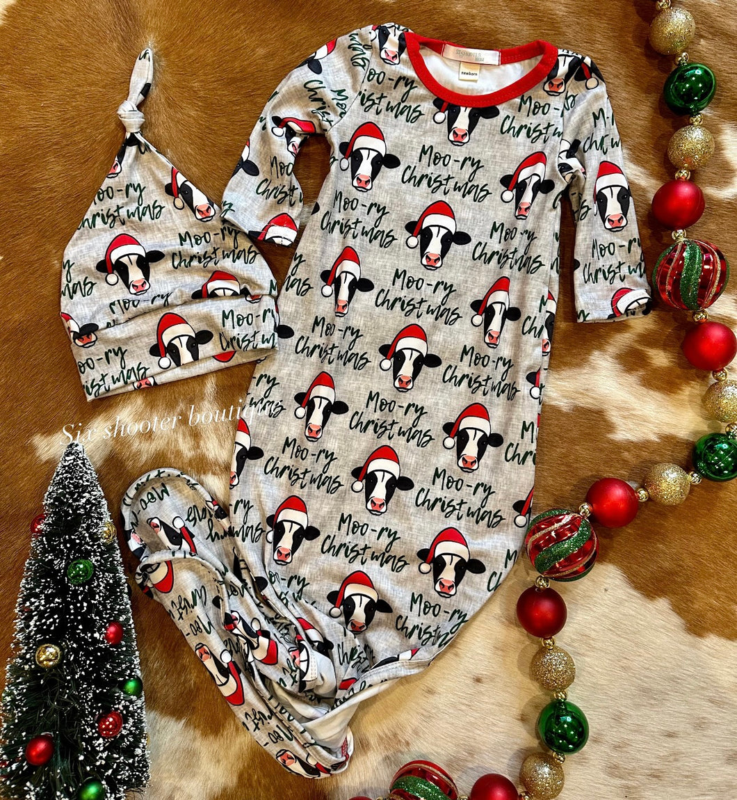 Mooey Christmas newborn sleep sack hat set (sale)