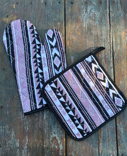 Aztec oven mitt pot holder set