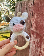 Load image into Gallery viewer, Cow crochet baby rattle