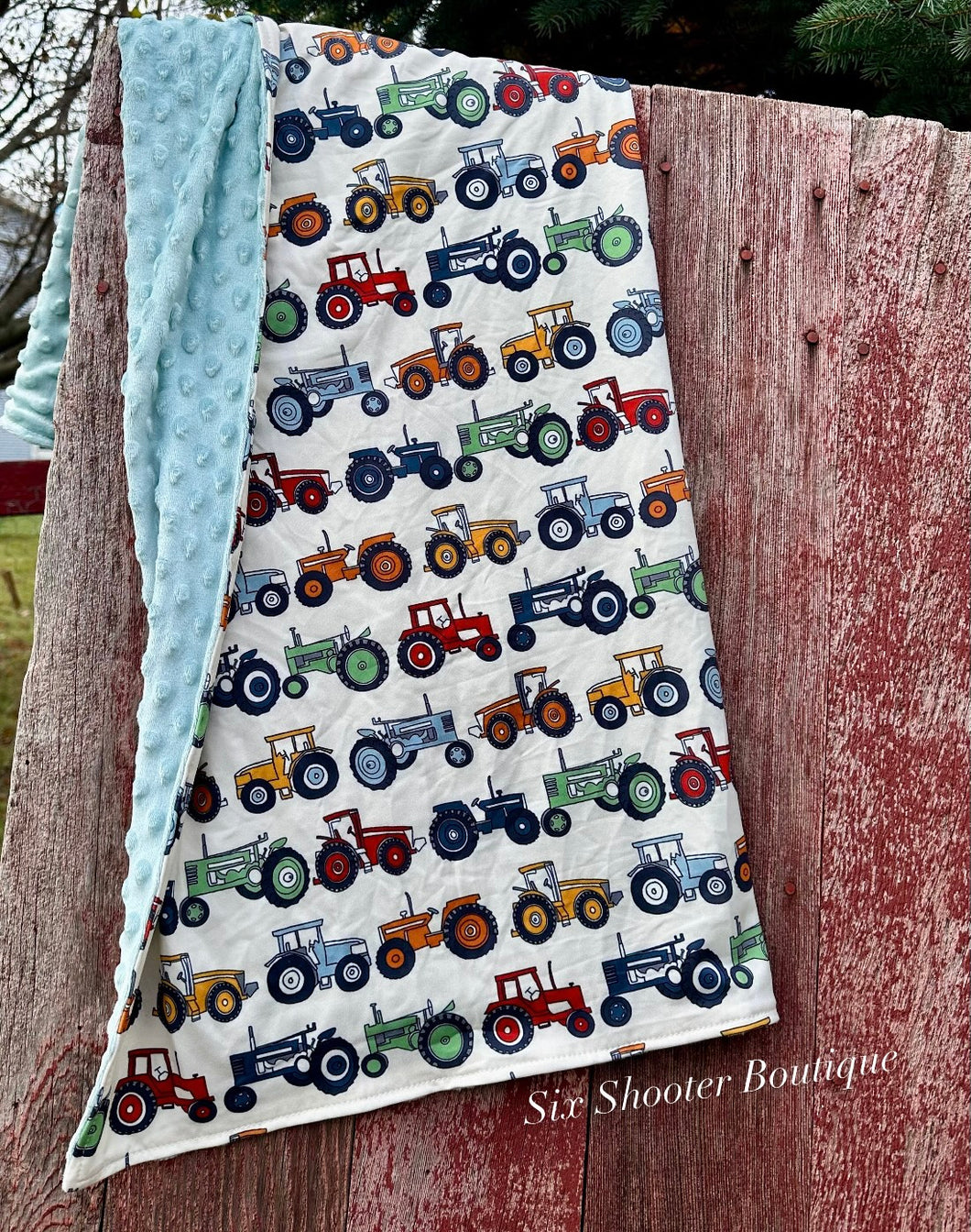 Tractor baby Minky blanket