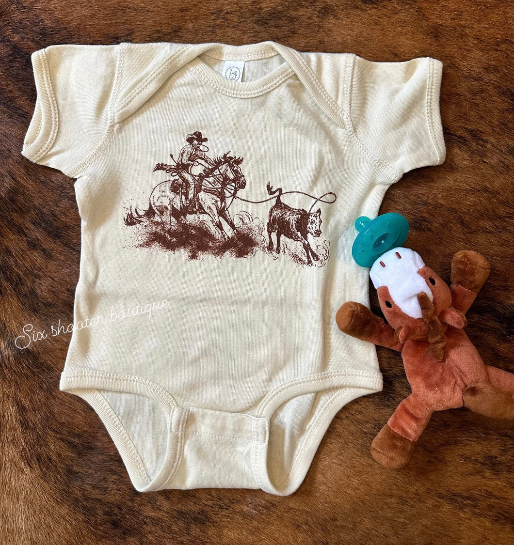 Tie- down baby onesie