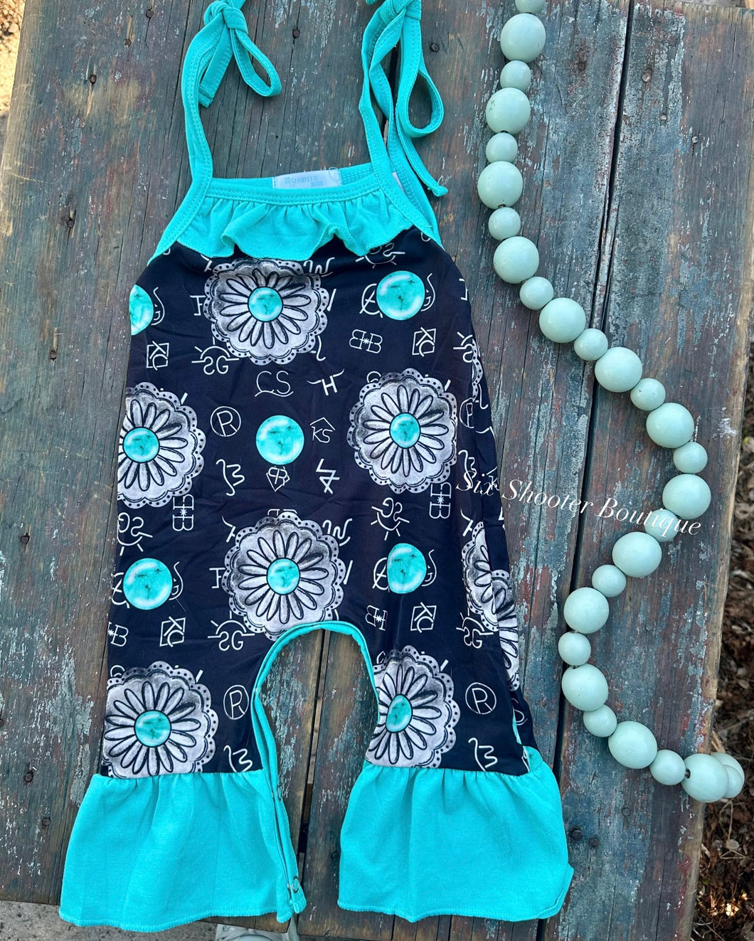 Turquoise concho brand baby romper (sale)