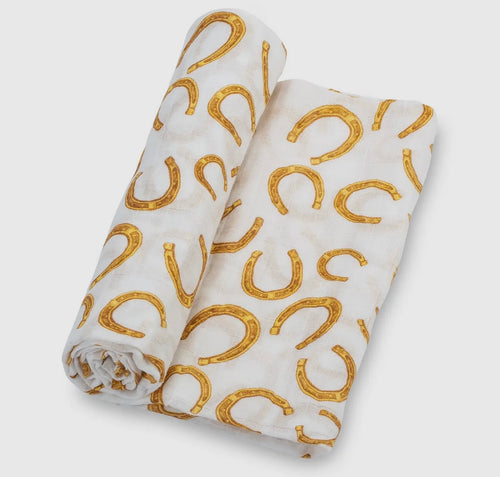 Horseshoe baby muslin swaddle blanket