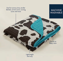Load image into Gallery viewer, Cowprint / turquoise baby blanket