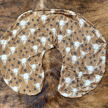 Load image into Gallery viewer, Brown cowskull baby pillow cover