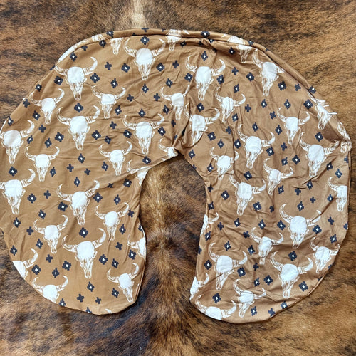 Brown cowskull baby boppy pillow cover