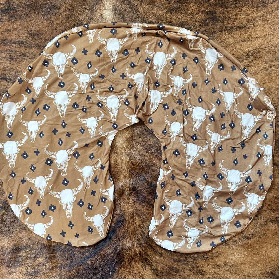 Brown cowskull baby boppy pillow cover