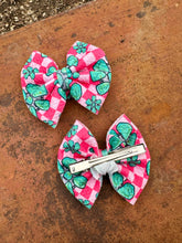 Load image into Gallery viewer, Pink checkered turquoise baby piggy bows
