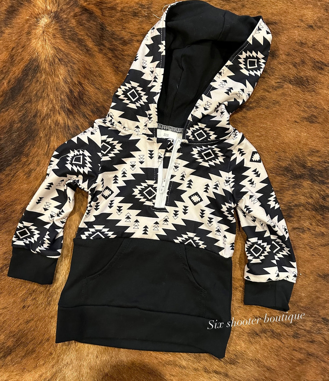 Black Aztec kids half zip hoodie