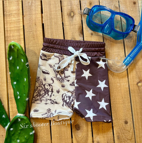 Bull riding & stars boys swim trunks