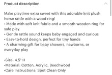 Load image into Gallery viewer, Knit plush horse baby rattle
