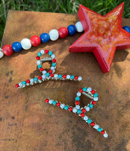 Red white and blue claw hair clip