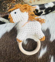 Load image into Gallery viewer, White crochet horse baby rattle