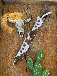 Brown and white cowprint baby pacifier clip