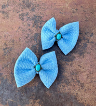 Load image into Gallery viewer, Light blue and turquoise piggy hair clips