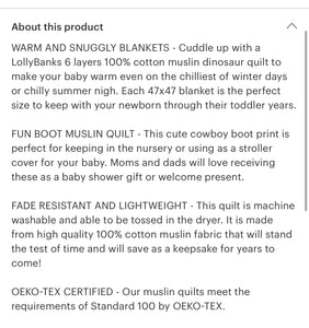 Life is better in boots baby/ toddler muslin blanket