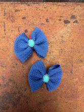 Load image into Gallery viewer, Blue and turquoise piggy hair bows