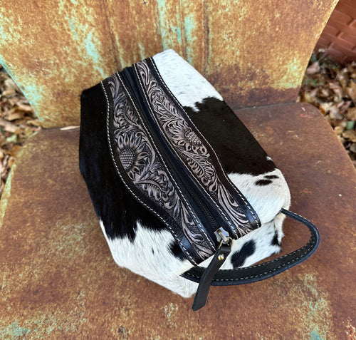 Black and white cowhide makeup bag