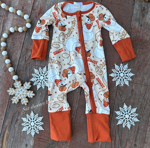 Howdy snowman baby sleeper / has fold over hands and feet (sale)