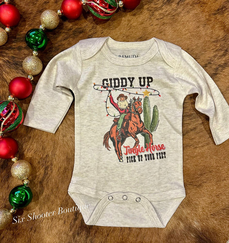 Giddy up jingle horse long sleeve onesie