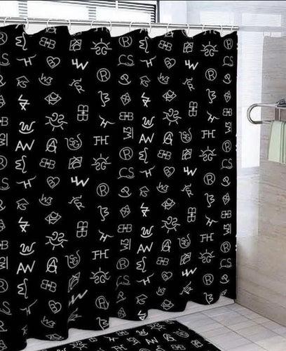 Black brand shower curtain